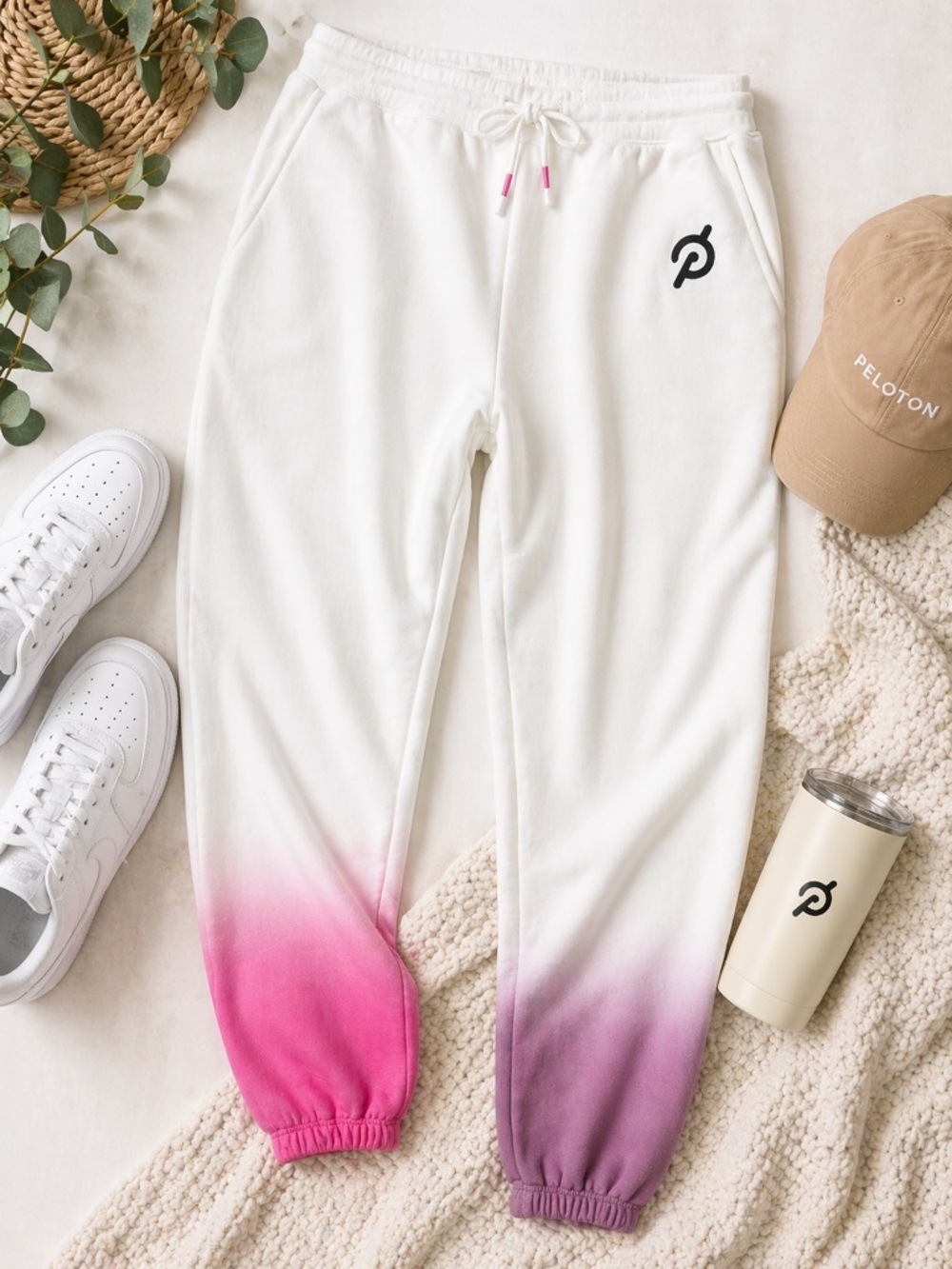 Peloton Ombre Joggers | White Pink & Purple Dip Dye Sweatpants | Cotton Lounge - Picture 2 of 7